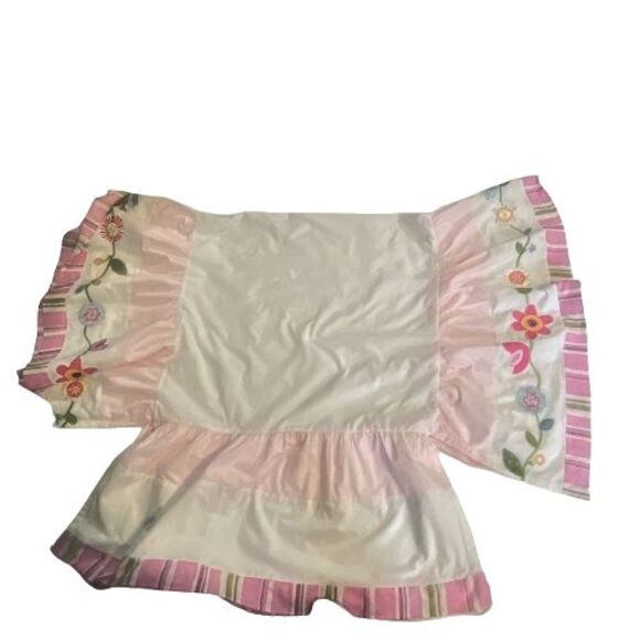 Crib BedSkirt Dust Ruffle Pink Purple Blue Birds Applique Embroidery - Picture 2 of 10